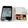Housse coque étui portefeuille pour Apple iPhone 4 / 4S motif fleur couleur blanc
