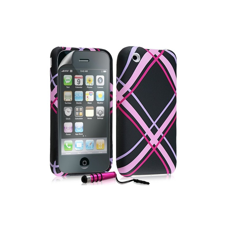 Housse étui coque en gel pour Apple Iphone 3G 3GS avec motifs + mini stylet + film protection