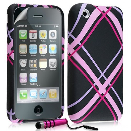 Housse étui coque en gel pour Apple Iphone 3G 3GS avec motifs + mini stylet + film protection