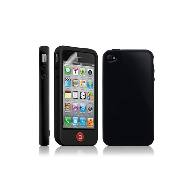 Housse étui coque silicone avec bouton tactile pour Apple Iphone 4/4S couleur noir