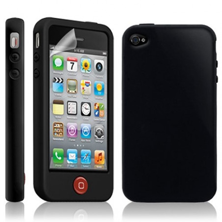 Housse étui coque silicone avec bouton tactile pour Apple Iphone 4/4S couleur noir