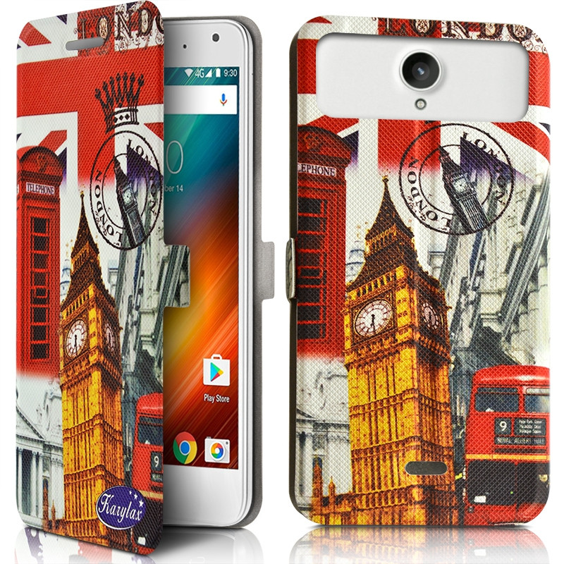 Etui Coque à Rabat et Porte Carte motif SC04 pour Wiko Rainbow 4G + Film de Protection