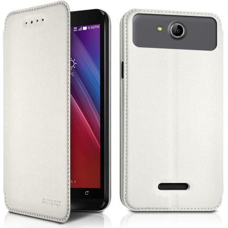 Coque Housse Etui avec Rabat Latéral Fonction Support pour Wiko Cink Slim couleur Blanc