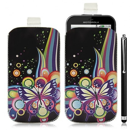 Housse coque étui pochette pour Motorola Defy avec motif HF05 + Stylet luxe