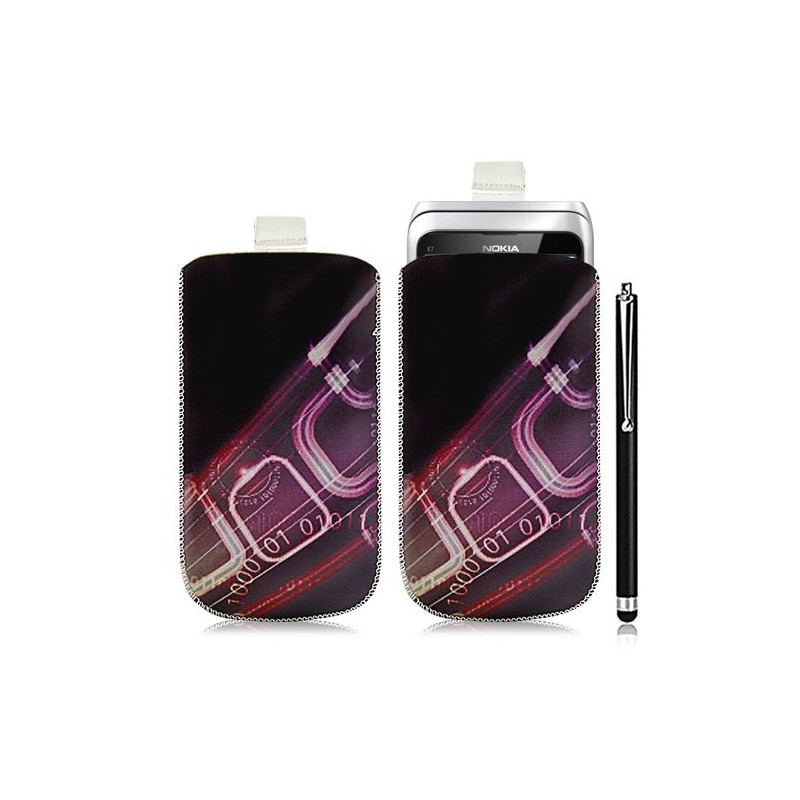 Housse coque étui pochette pour Nokia E7 avec motif HF07+ stylet luxe