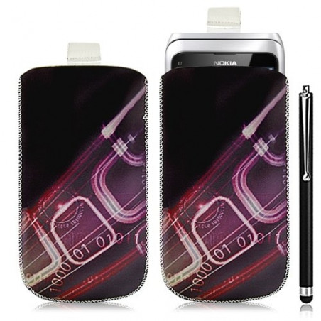 Housse coque étui pochette pour Nokia E7 avec motif HF07+ stylet luxe