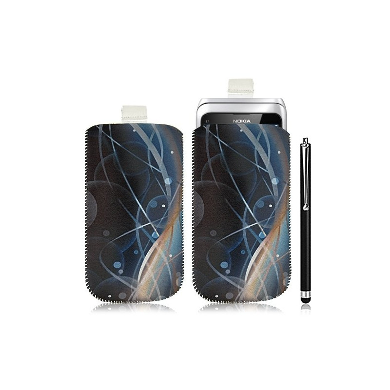 Housse coque étui pochette pour Nokia E7 avec motif HF10+ stylet luxe