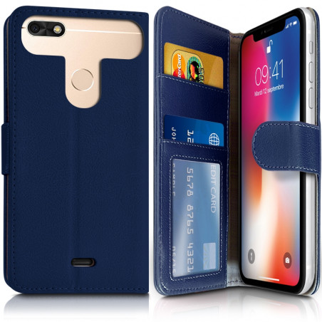 Etui Portefeuille Bleu (Ref.4-C) pour Smartphone Logicom ID Bot 53+