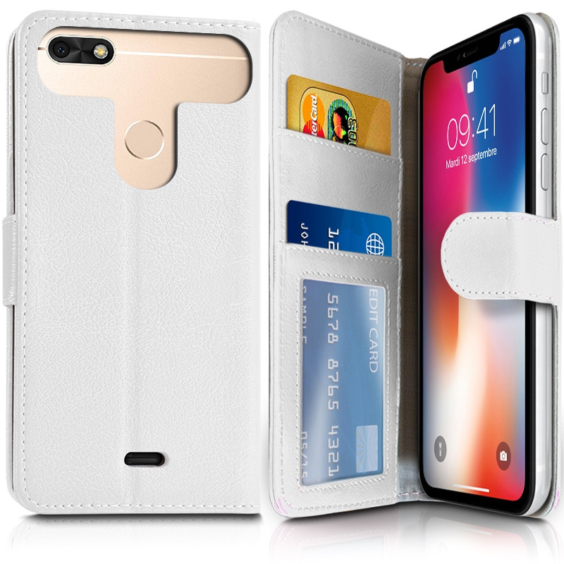 Etui Portefeuille Blanc (Ref.4-C) pour Smartphone Logicom Le Moov