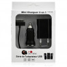 Mini Chargeur 3en1 Auto Et Secteur Usb Avec Câble Data Noir pour Apple : iPhone 3G/3Gs / iPhone 4/4S / Ipod Touch 1G/2G/3G / Ip