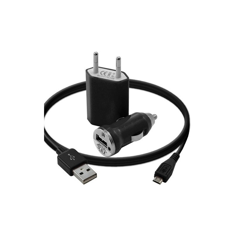 Mini Chargeur 3en1 Auto Et Secteur Usb Avec Câble Data Noir pour Samsung : Champ Duos E2652 / Chat 222 E2222 / Chat 335 S3350 /