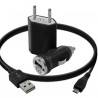 Mini Chargeur 3en1 Auto Et Secteur Usb Avec Câble Data Noir pour Samsung : Champ Duos E2652 / Chat 222 E2222 / Chat 335 S3350 /