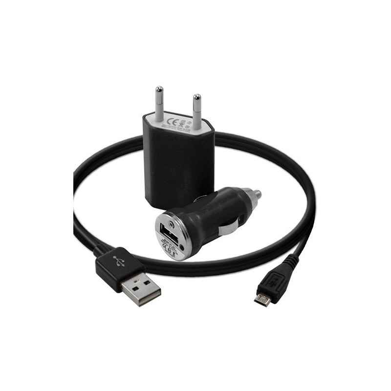 Mini Chargeur 3en1 Auto Et Secteur Usb Avec Câble Data Noir pour Sony : Xperia S