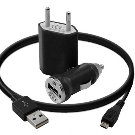 Mini Chargeur 3en1 Auto Et Secteur Usb Avec Câble Data Noir pour Sony : Xperia S