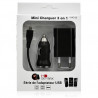 Mini Chargeur 3en1 Auto Et Secteur Usb Avec Câble Data Noir pour Sony : Xperia S