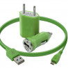 Mini Chargeur 3en1 Auto Et Secteur Usb Avec Câble Data Vert pour Sony : Xperia S