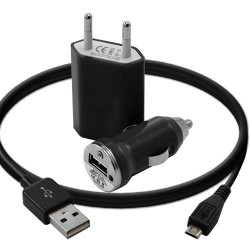 Mini Chargeur 3en1 Auto Et Secteur Usb Avec Câble Data Noir pour Sony Ericsson : Txt / Txt Pro / Xperia Kyno / Xperia Mini / Xp