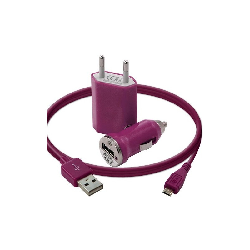 Mini Chargeur 3en1 Auto Et Secteur Usb Avec Câble Data Rose Fuschia pour Sony Ericsson : Xperia X2 / Vivaz U5 /Xperia X8 / Xper