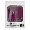 Mini Chargeur 3en1 Auto Et Secteur Usb Avec Câble Data Rose Fuschia pour Sony Ericsson : Xperia X2 / Vivaz U5 /Xperia X8 / Xper