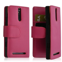Housse coque étui portefeuille pour Sony Xperia S couleur rose