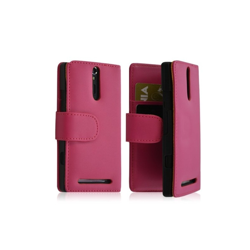 Housse coque étui portefeuille pour Sony Xperia S couleur rose
