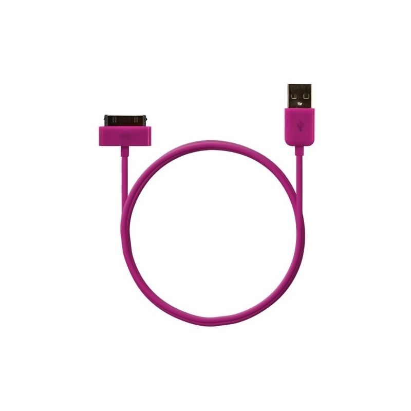 Câble data usb charge 2en1 couleur Rose fuschia pour Apple : iPhone 3G/3Gs / iPhone 4/4S / Ipod Touch 1G/2G/3G / Ipod Touch 4G