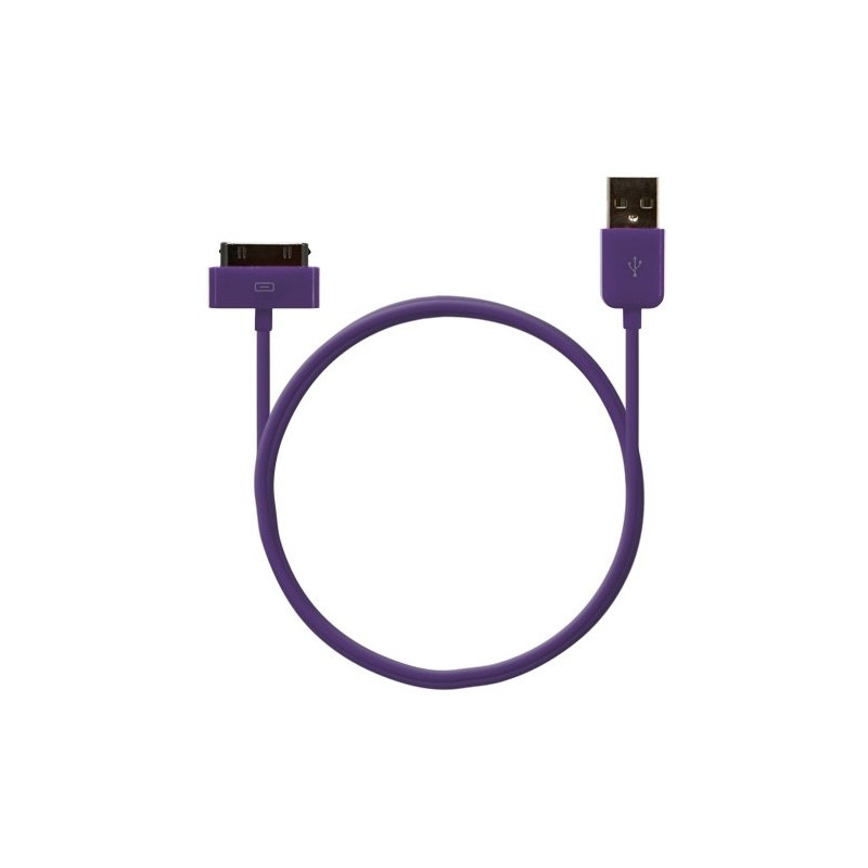 Câble data usb charge 2en1 couleur Violet pour Apple : iPhone 3G/3Gs / iPhone 4/4S / Ipod Touch 1G/2G/3G / Ipod Touch 4G