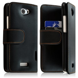 Housse coque étui portefeuille pour HTC One X couleur noir