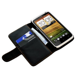 Housse coque étui portefeuille pour HTC One X couleur noir