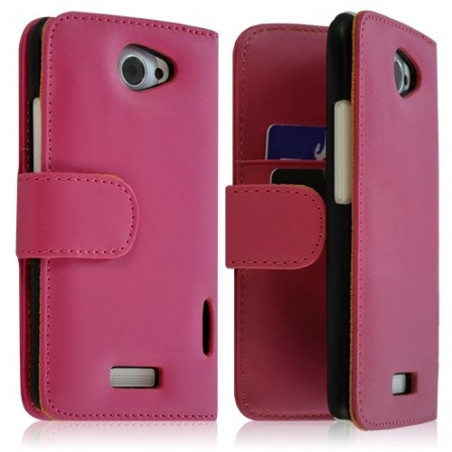 Housse coque étui portefeuille pour HTC One X couleur rose