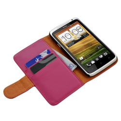 Housse coque étui portefeuille pour HTC One X couleur rose