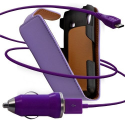 Housse coque etui + Chargeur Auto USB pour Samsung Galaxy Ace S5830 couleur violet