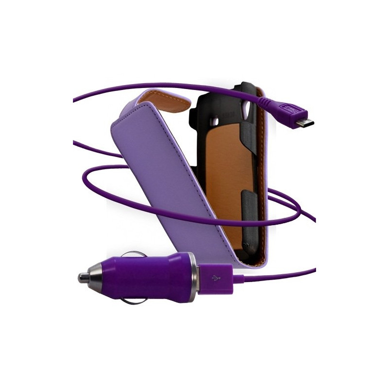 Housse coque etui + Chargeur Auto USB pour Samsung Galaxy Ace S5830 couleur violet