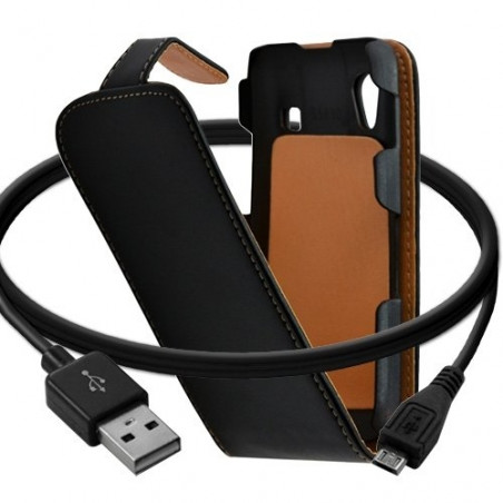 Housse coque etui + Câble data USB pour Samsung Galaxy Ace S5830 couleur noir