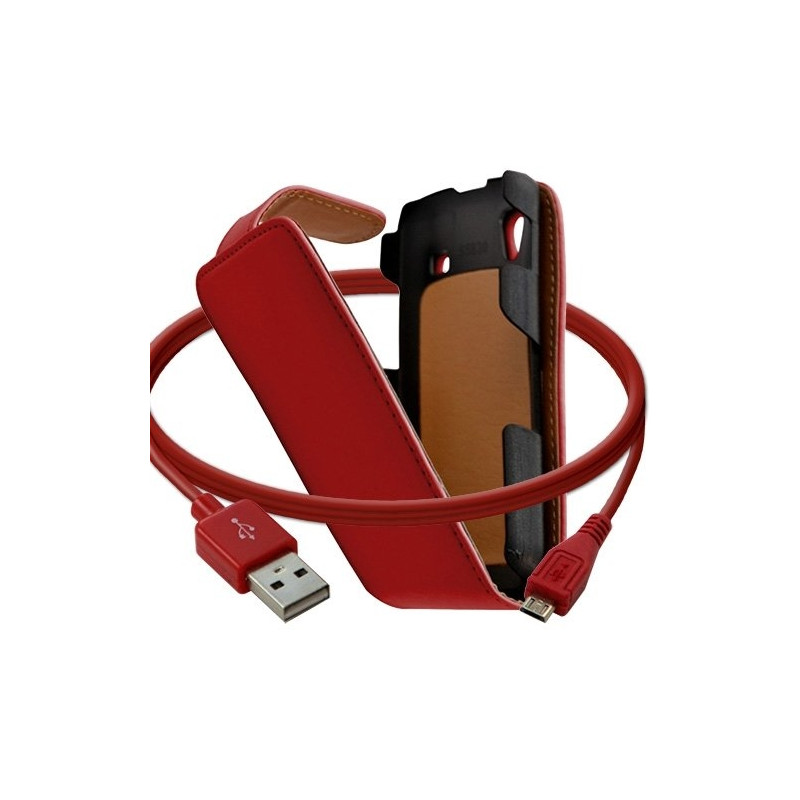 Housse coque etui + Câble data USB pour Samsung Galaxy Ace S5830 couleur rouge