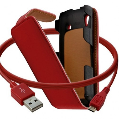 Housse coque etui + Câble data USB pour Samsung Galaxy Ace S5830 couleur rouge