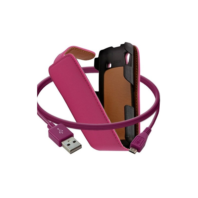 Housse coque etui + Câble data USB pour Samsung Galaxy Ace S5830 couleur rose fuschia