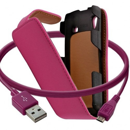 Housse coque etui + Câble data USB pour Samsung Galaxy Ace S5830 couleur rose fuschia