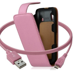 Housse coque etui + Câble data USB pour Samsung Galaxy Ace S5830 couleur rose