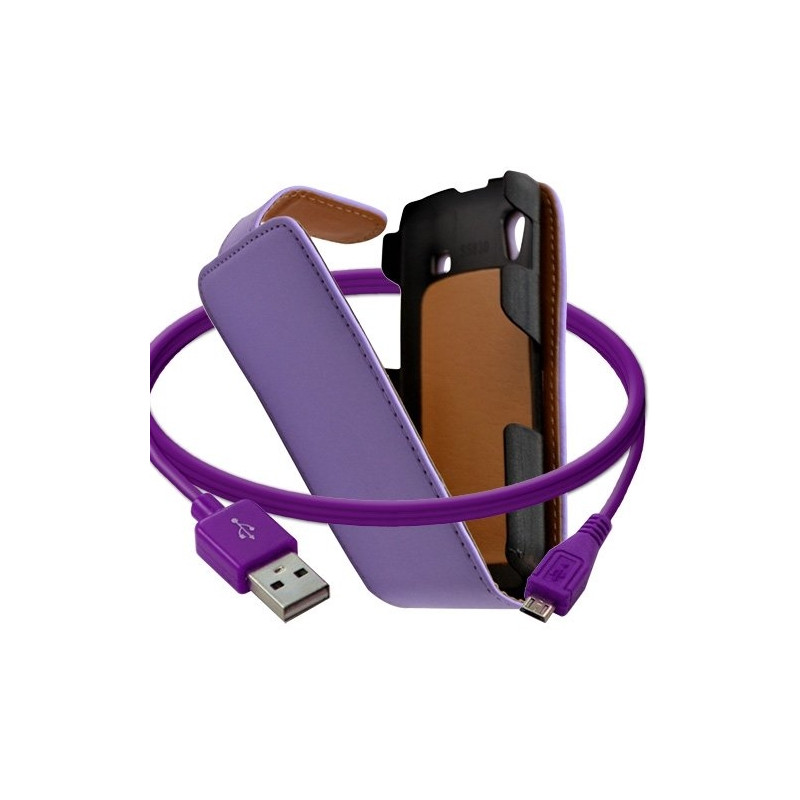 Housse coque etui + Câble data USB pour Samsung Galaxy Ace S5830 couleur violet