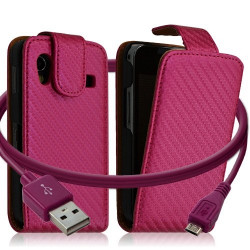 Housse coque etui gaufré + Câble data USB pour Samsung Galaxy Ace S5830 couleur rose fuschia