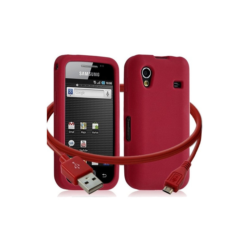 Housse étui coque silicone + Câble data USB Samsung S5830 Galaxy Ace couleur rouge