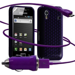 Seluxion -Housse coque gel damier + Chargeur Auto USB Samsung Galaxy Ace S5830 couleur violet