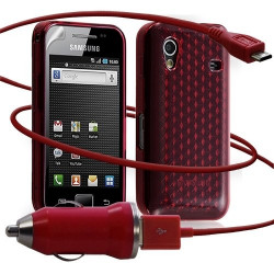 Seluxion -Housse coque gel damier + Chargeur Auto USB Samsung Galaxy Ace S5830 couleur rouge