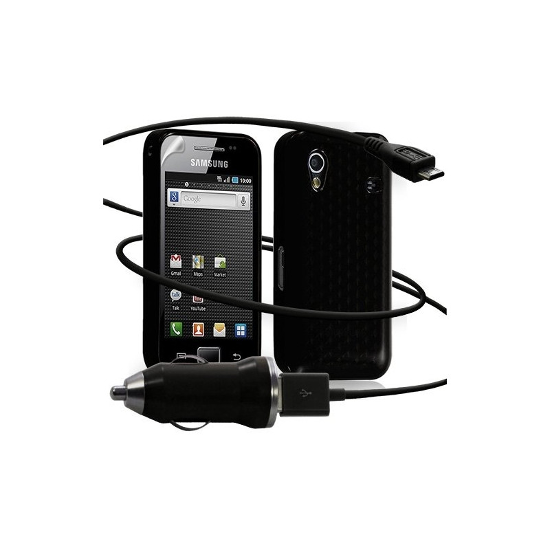 Seluxion -Housse coque gel damier + Chargeur Auto USB Samsung Galaxy Ace S5830 couleur noir