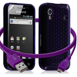 Seluxion -Housse coque gel damier + Câble data USB Samsung Galaxy Ace S5830 couleur violet