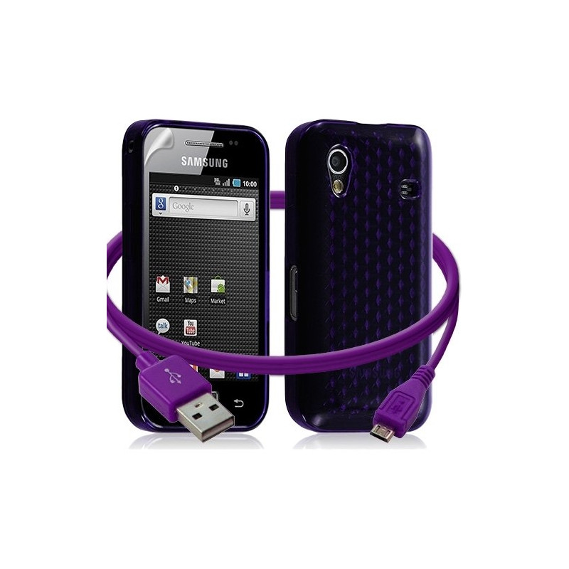 Seluxion -Housse coque gel damier + Câble data USB Samsung Galaxy Ace S5830 couleur violet