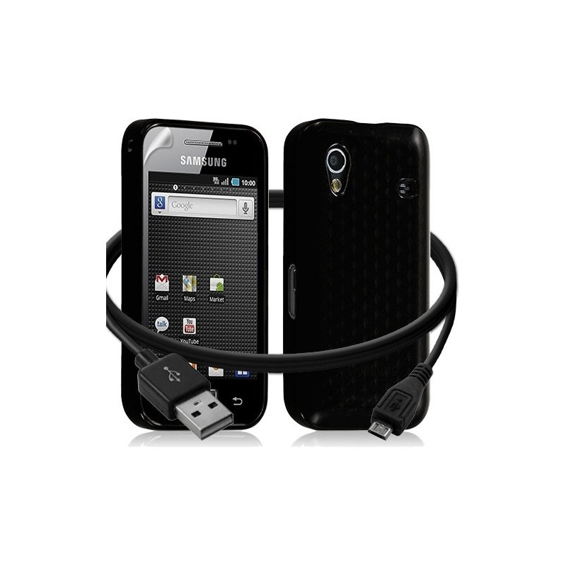 Seluxion -Housse coque gel damier + Câble data USB Samsung Galaxy Ace S5830 couleur noir