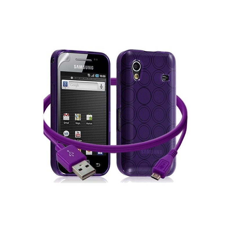 Seluxion -Housse étui coque gel cercle + Câble data USB Samsung Galaxy Ace S5830 couleur violet