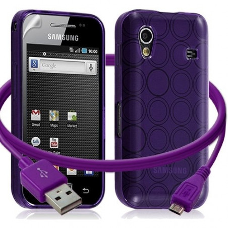 Seluxion -Housse étui coque gel cercle + Câble data USB Samsung Galaxy Ace S5830 couleur violet